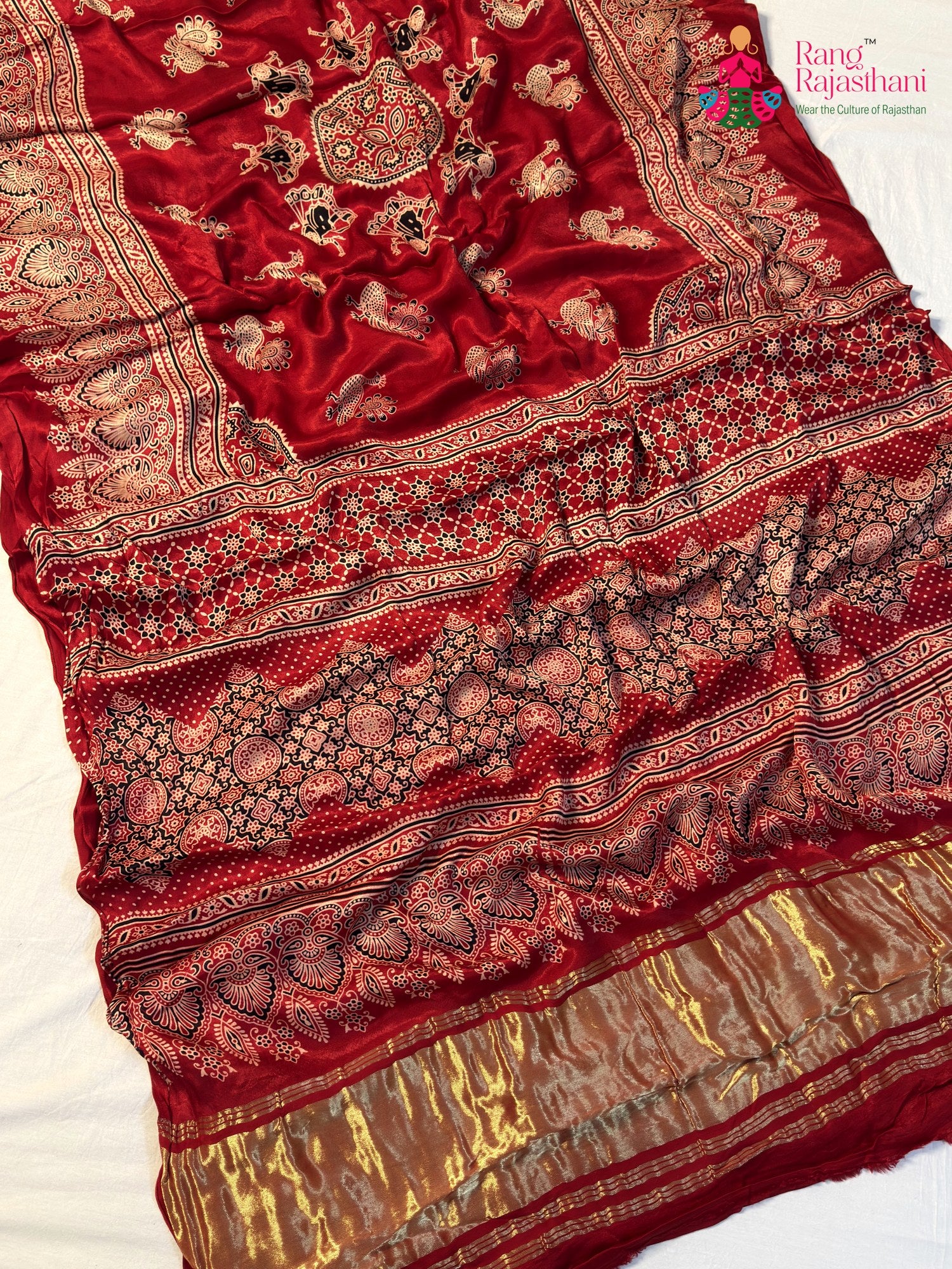 Red Modal Ajrakh Print Saree for Festive Celebration | Wedding Ready