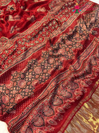 border detail of red pure modal silk ajarakh print saree