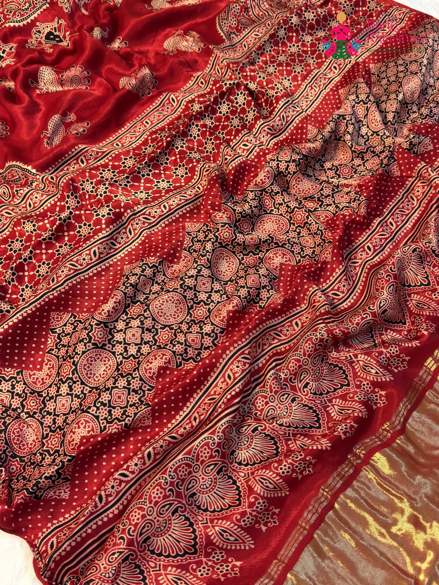 Red Modal Ajrakh Print Saree for Festive Celebration | Wedding Ready