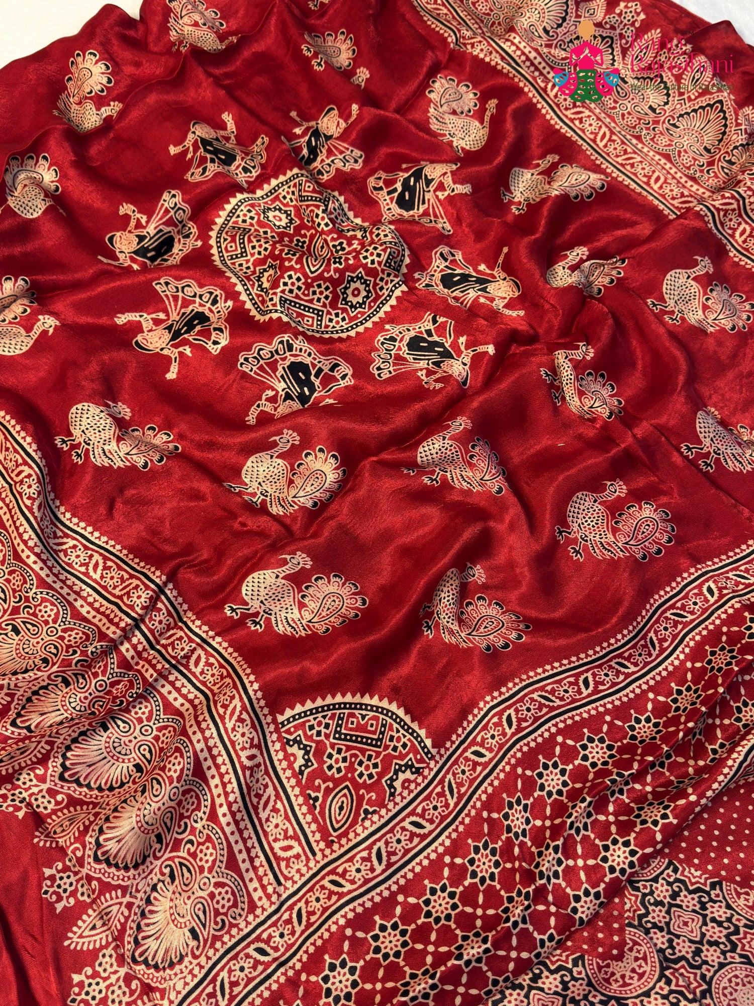 Red Modal Ajrakh Print Saree for Festive Celebration | Wedding Ready