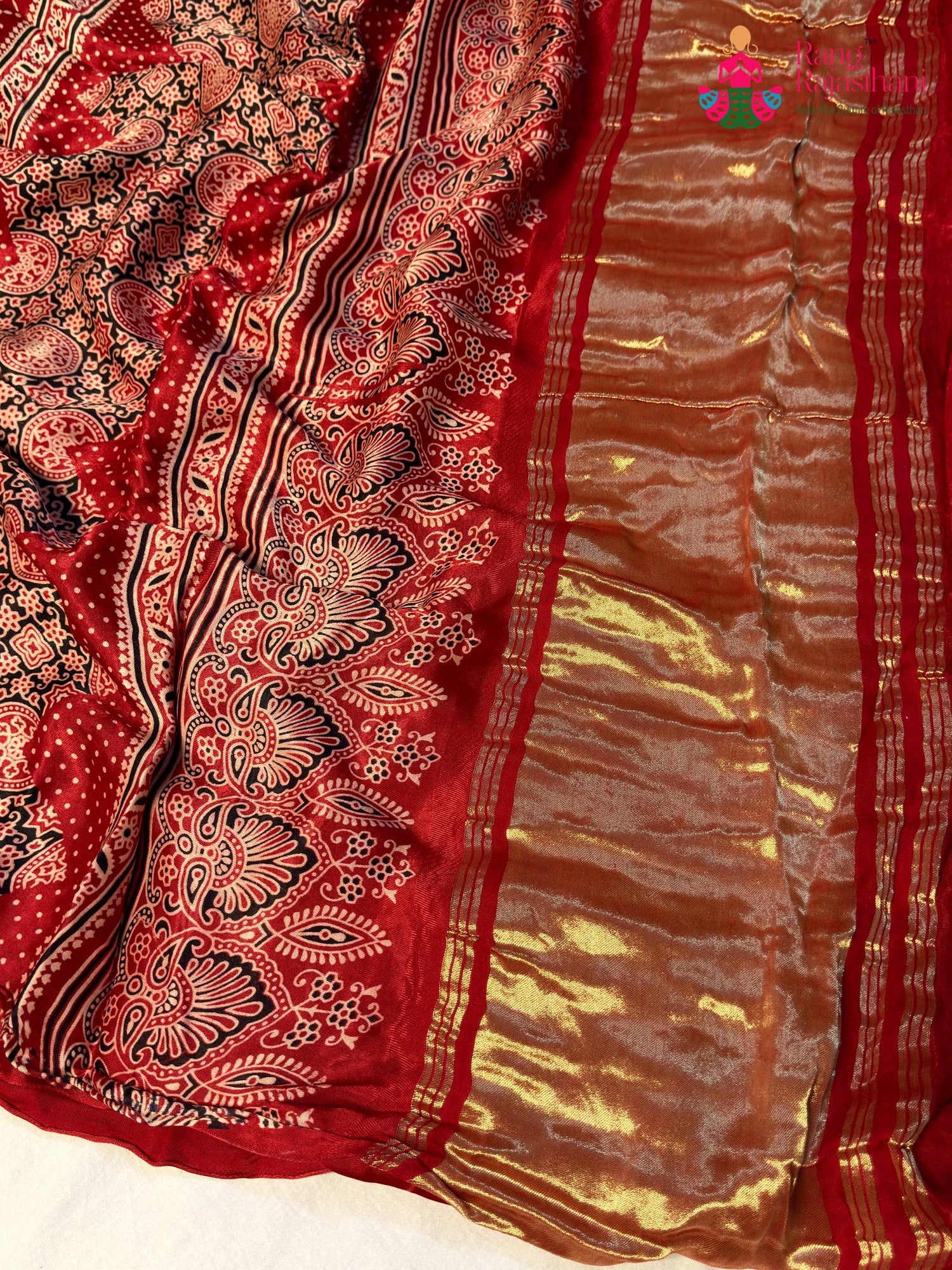 Red Modal Ajrakh Print Saree for Festive Celebration | Wedding Ready