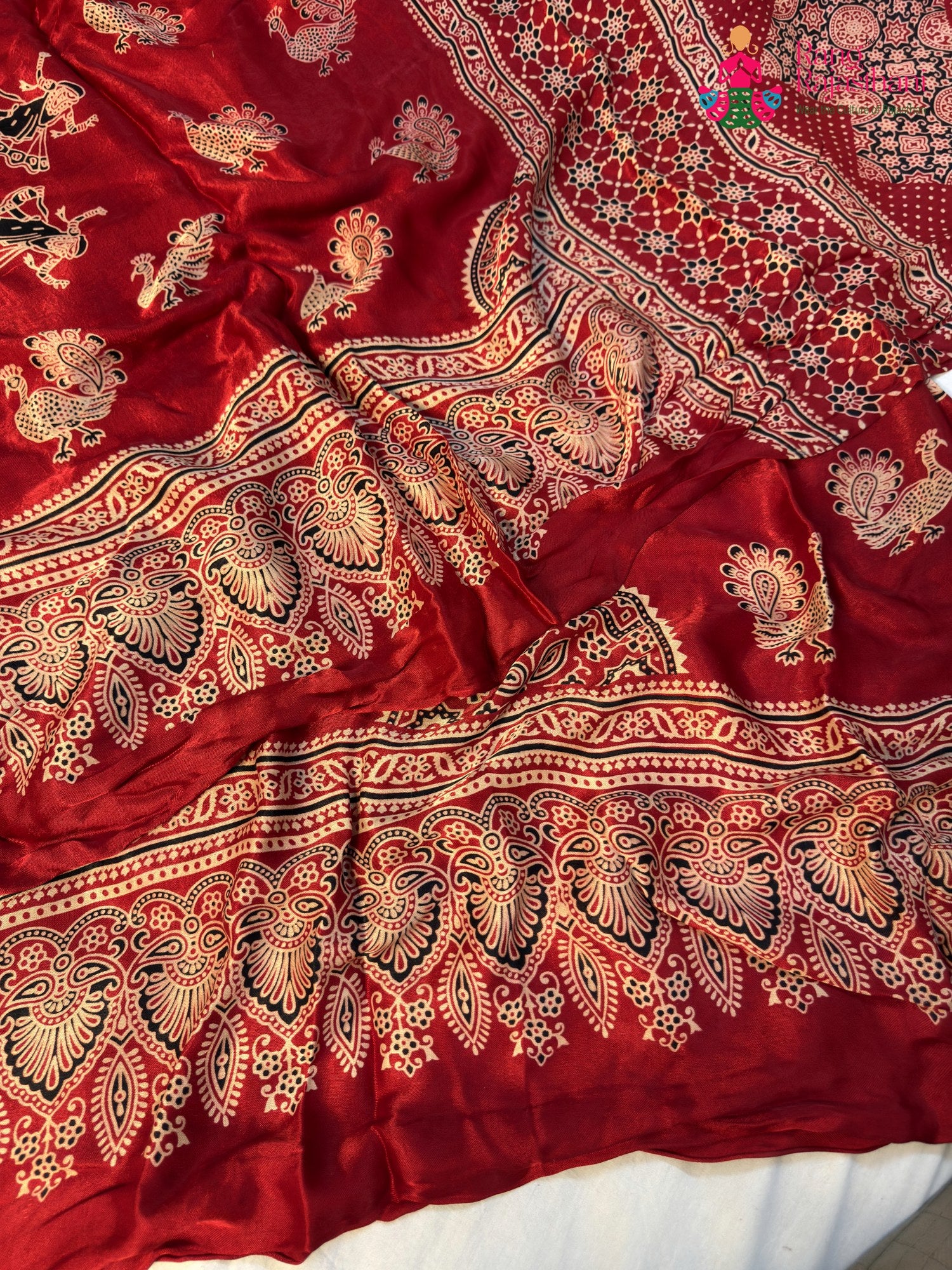 Red Modal Ajrakh Print Saree for Festive Celebration | Wedding Ready
