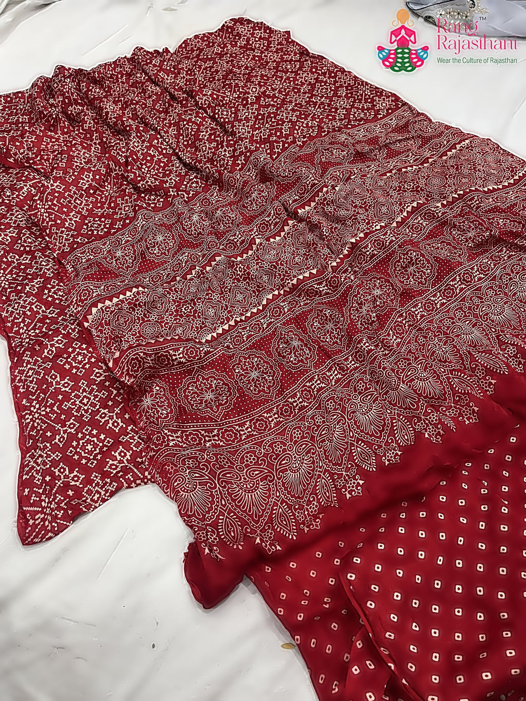 Red Pure Modal Silk Ajarakh Print Saree : Warm Ease