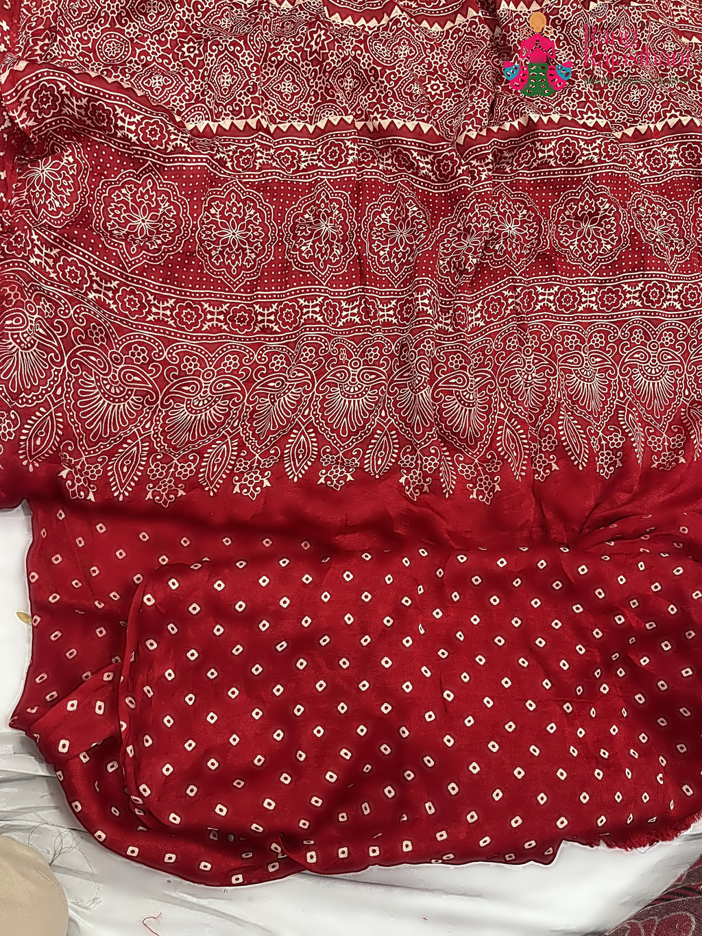 Red Pure Modal Silk Ajarakh Print Saree : Warm Ease