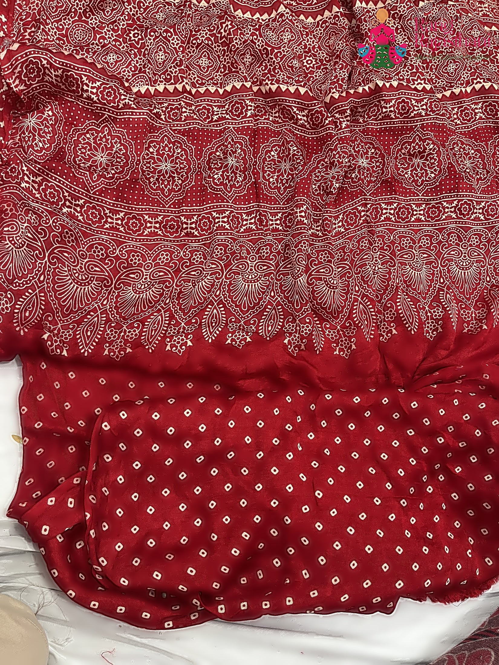 Red Pure Modal Silk Ajarakh Print Saree : Warm Ease