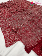 Red Pure Modal Silk Ajarakh Print Saree : Warm Ease