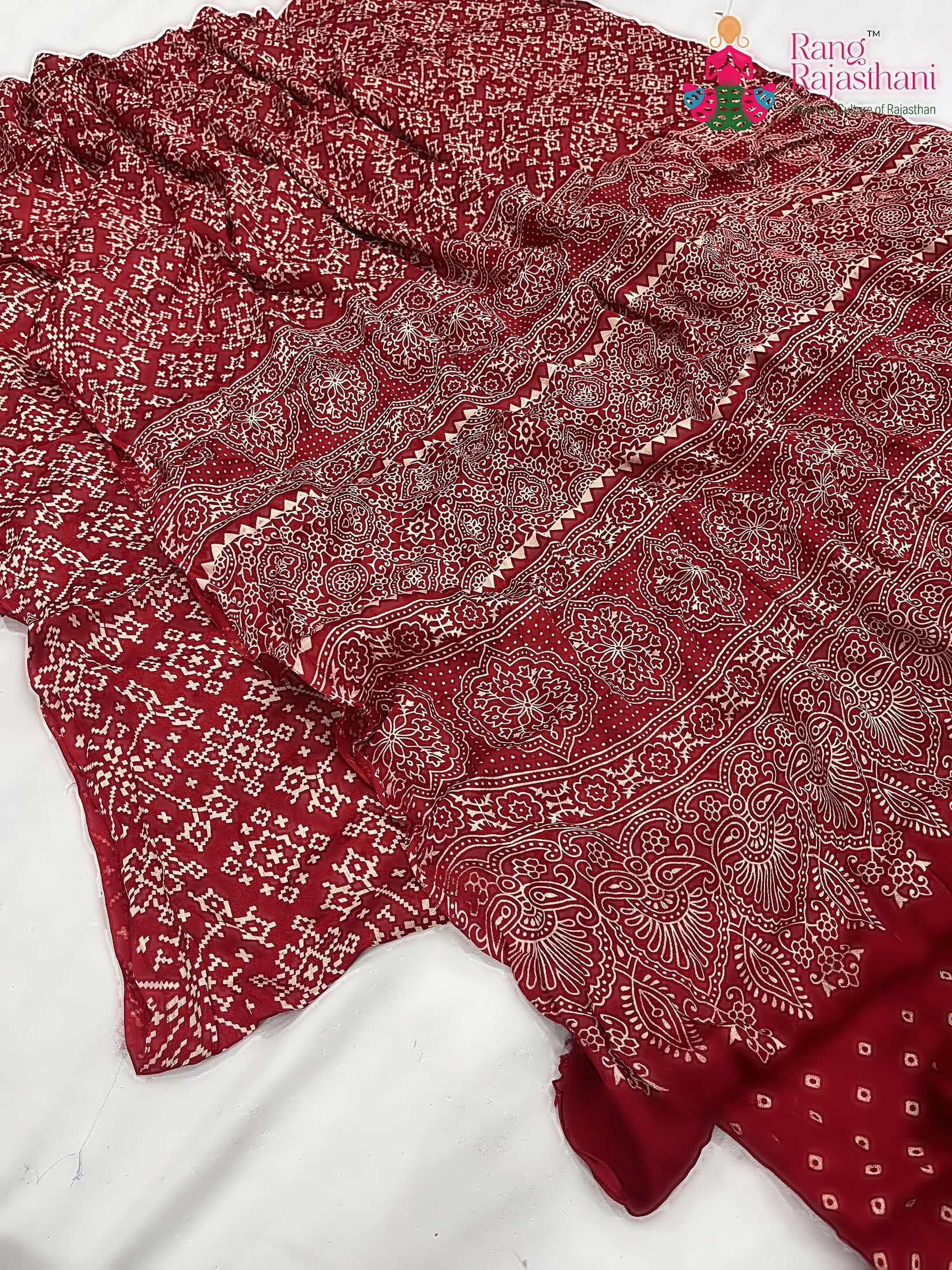 Red Pure Modal Silk Ajarakh Print Saree : Warm Ease