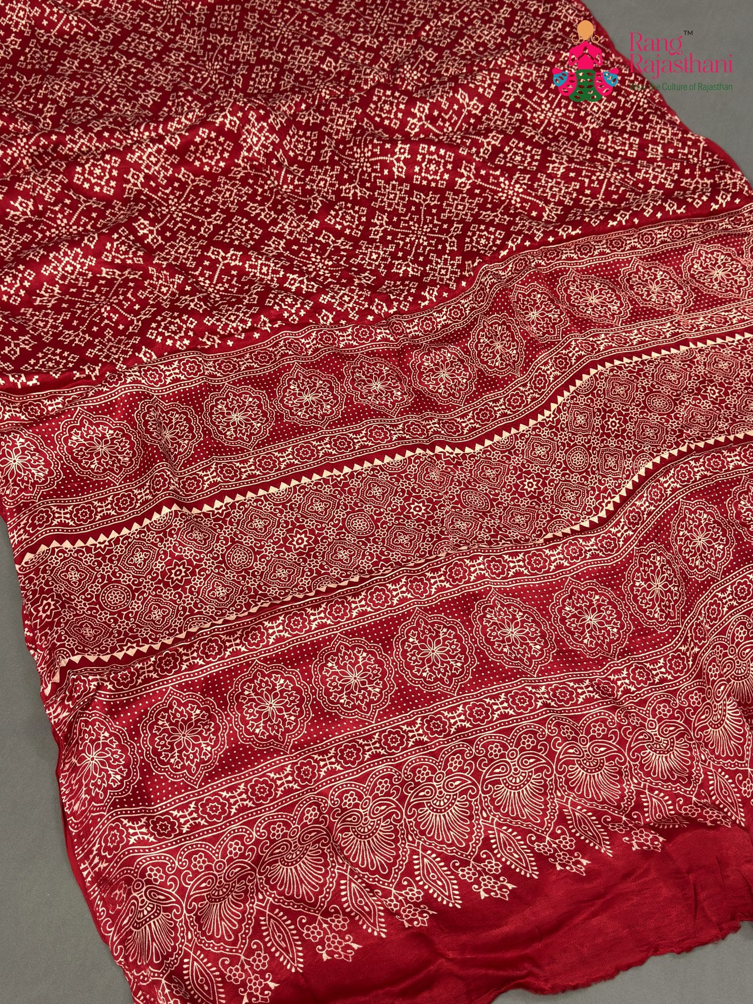 Red Modal Ajrakh Print Saree for Festive Celebration | Trending Now