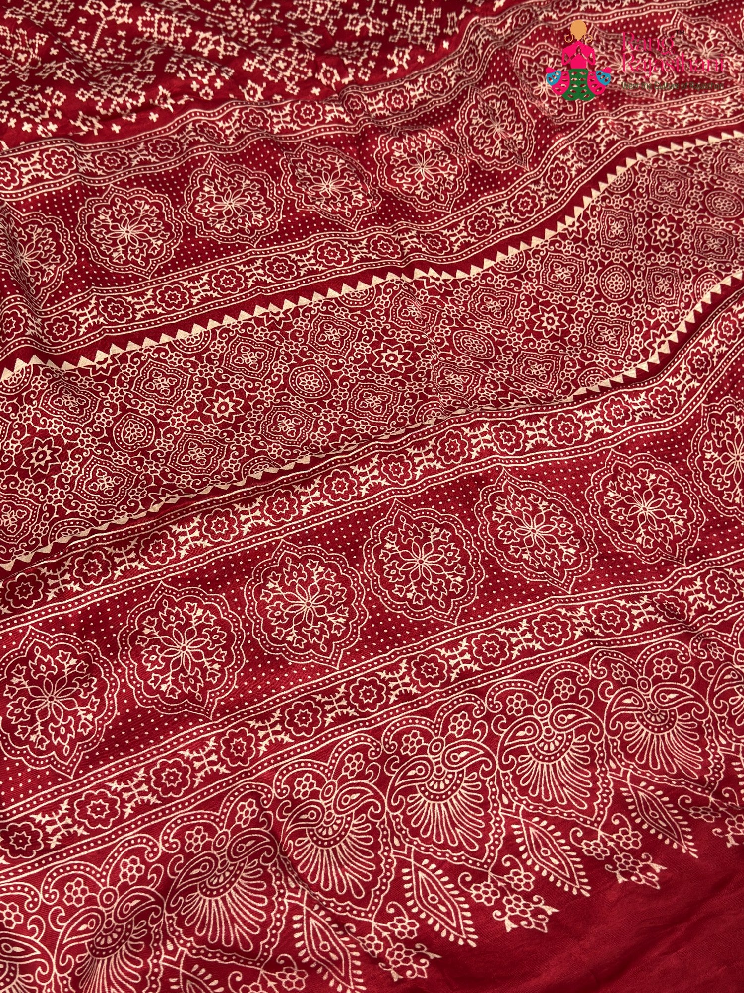 Red Modal Ajrakh Print Saree for Festive Celebration | Trending Now