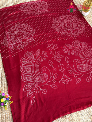 Red Pure Modal Silk Ajrakh Print Saree for Red Puja Sarees | Premium Pick