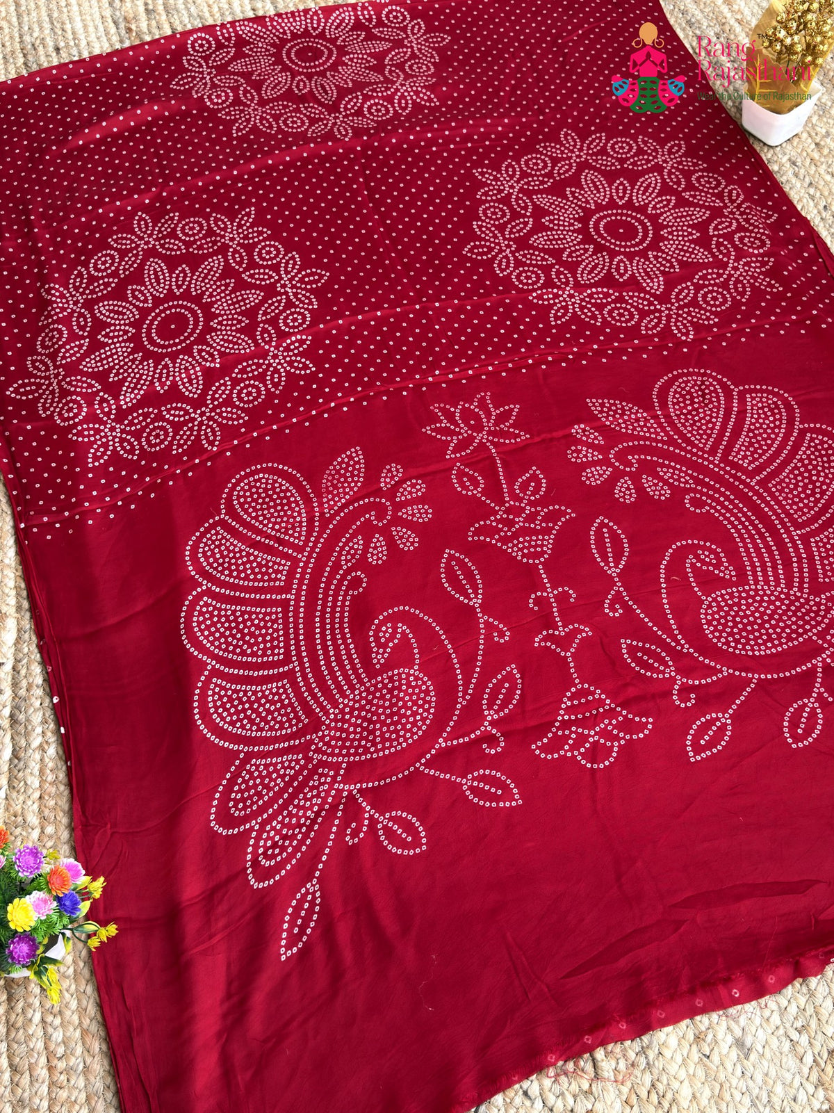 Red Pure Modal Silk Ajrakh Print Saree for Red Puja Sarees | Premium Pick