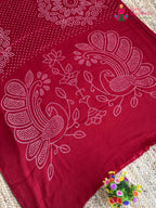 Red Pure Modal Silk Ajrakh Print Saree for Red Puja Sarees | Premium Pick