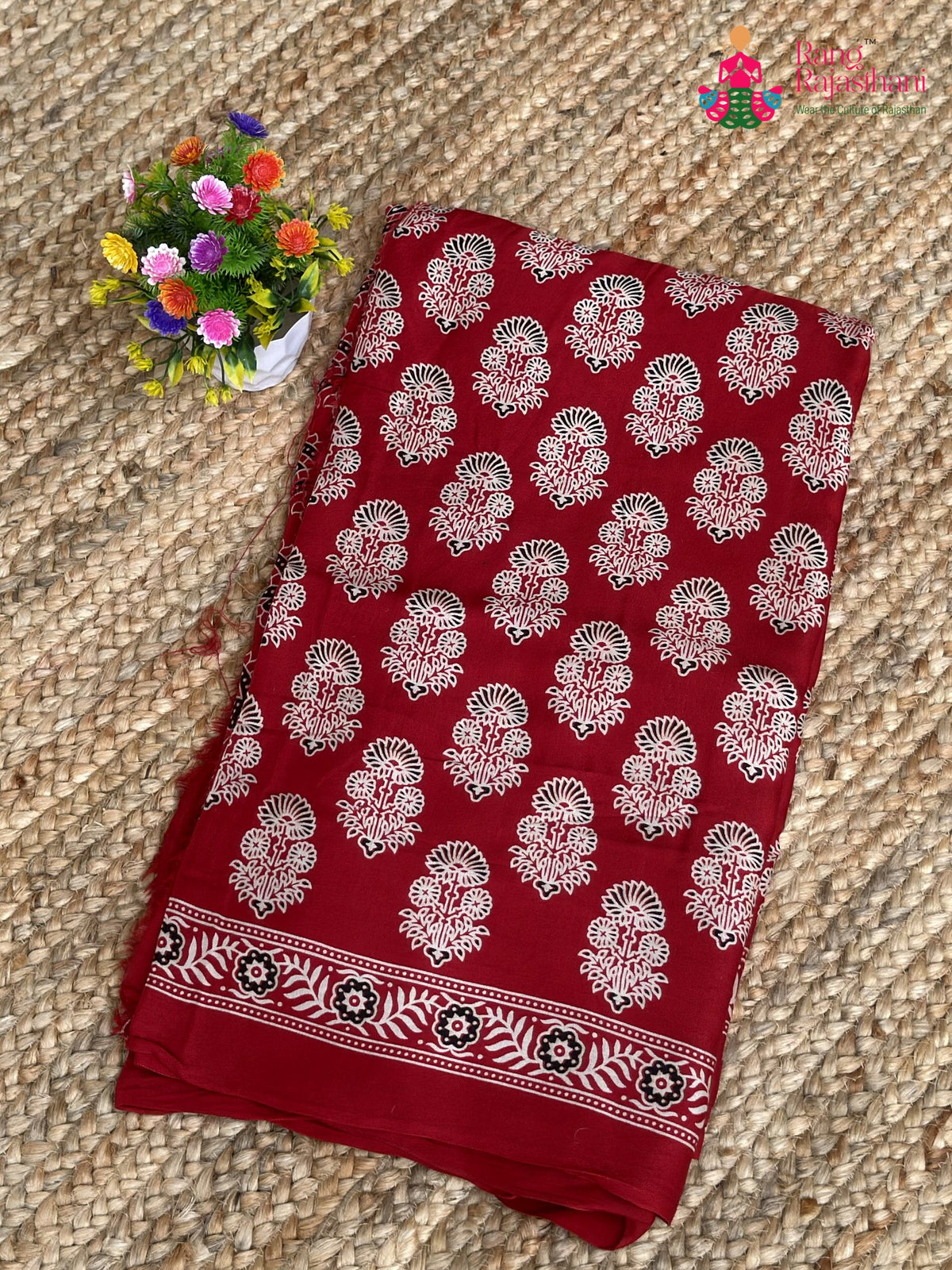 Red Pure Modal Silk Ajrakh Print Saree for Red Puja Sarees | Luxury Edit