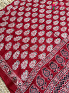 Red Pure Modal Silk Ajrakh Print Saree for Red Puja Sarees | Luxury Edit