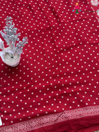 Red Pure Modal Silk Ajrakh Print Saree for Red Puja Sarees | Luxury Edit