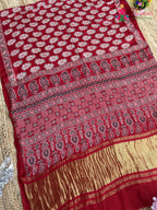 Red Pure Modal Silk Ajrakh Print Saree for Red Puja Sarees | Luxe Drape