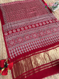 Red Pure Modal Silk Ajrakh Print Saree for Red Puja Sarees | Luxe Drape
