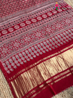 Red Pure Modal Silk Ajrakh Print Saree for Red Puja Sarees | Luxe Drape