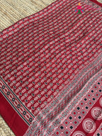 Red Pure Modal Silk Ajrakh Print Saree for Red Puja Sarees | Luxe Drape