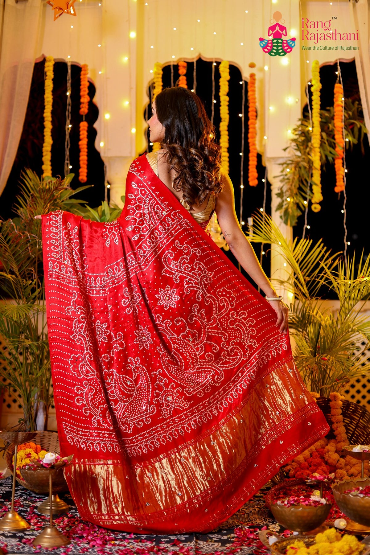 Red Pure Modal Silk Gota Patti Saree for Mayra Ceremony | Buy Online