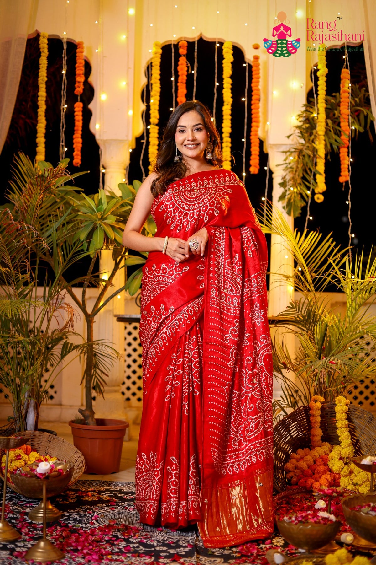 Red Pure Modal Silk Gota Patti Saree for Mayra Ceremony | Buy Online