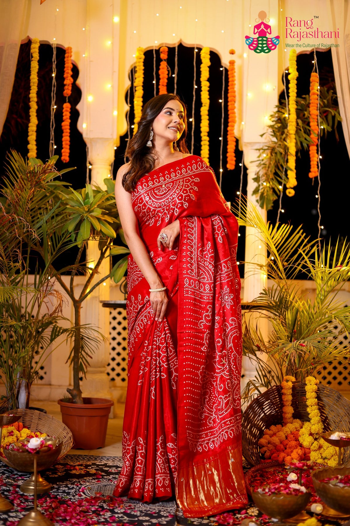 Red Pure Modal Silk Gota Patti Saree for Mayra Ceremony | Buy Online