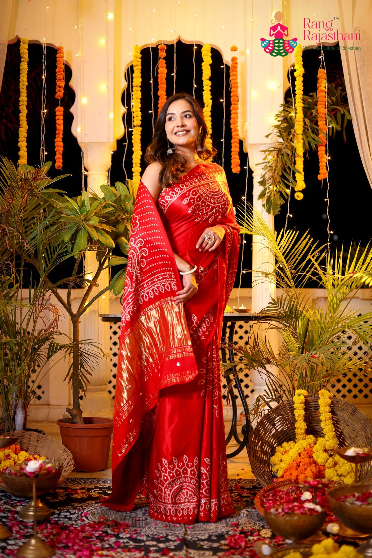 Red Pure Modal Silk Gota Patti Saree for Mayra Ceremony | Buy Online