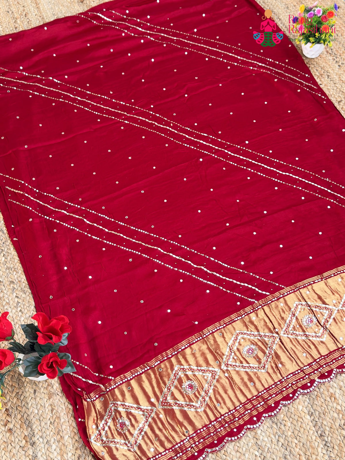 Red Pure Modal Silk Gota Patti Saree for Bridal | Shop Latest