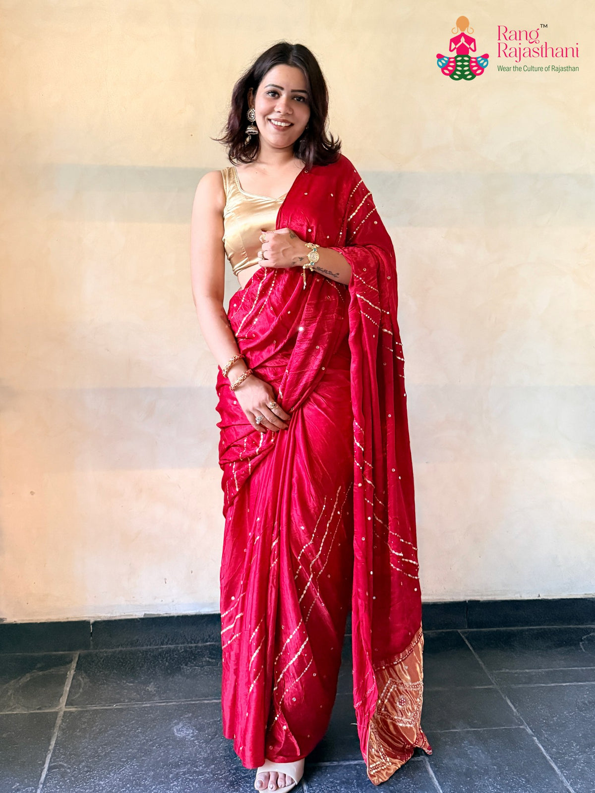 Red Pure Modal Silk Gota Patti Saree for Bridal | Shop Latest