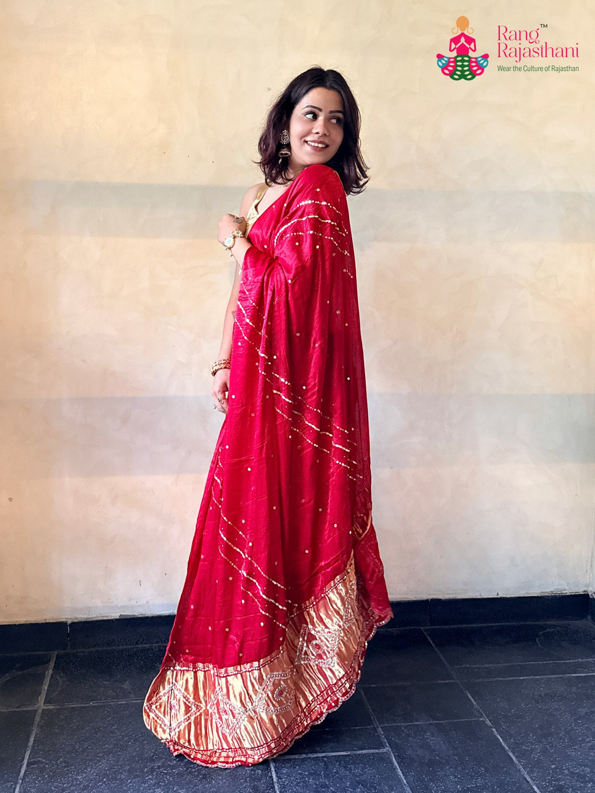 Red Pure Modal Silk Gota Patti Saree for Bridal | Shop Latest
