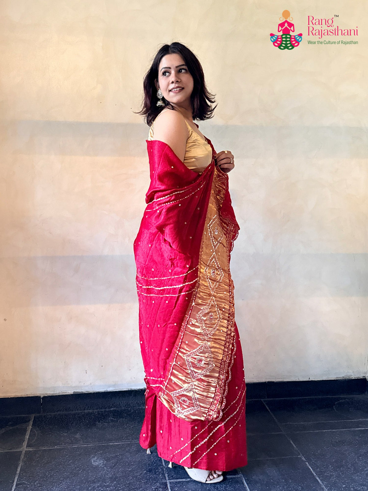 Red Pure Modal Silk Gota Patti Saree for Bridal | Shop Latest