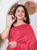 Red PureModalSilk saree with Printed close up detailing