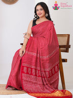 Red PureModalSilk saree with Printed pallu detailing