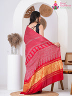 Red PureModalSilk saree with Printed back view