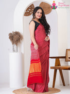 Red PureModalSilk saree with Printed side drape view