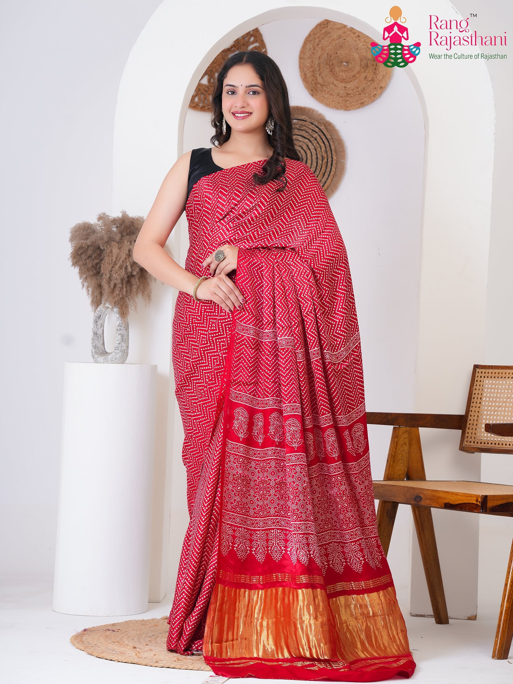 Red PureModalSilk Wedding saree with Printed from Rang Rajasthani