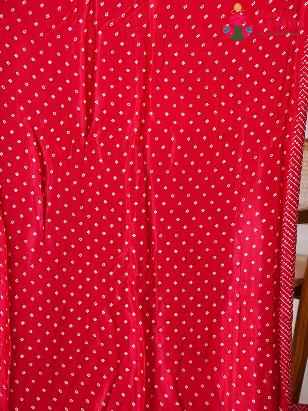 Red PureModalSilk saree with Printed pleats view