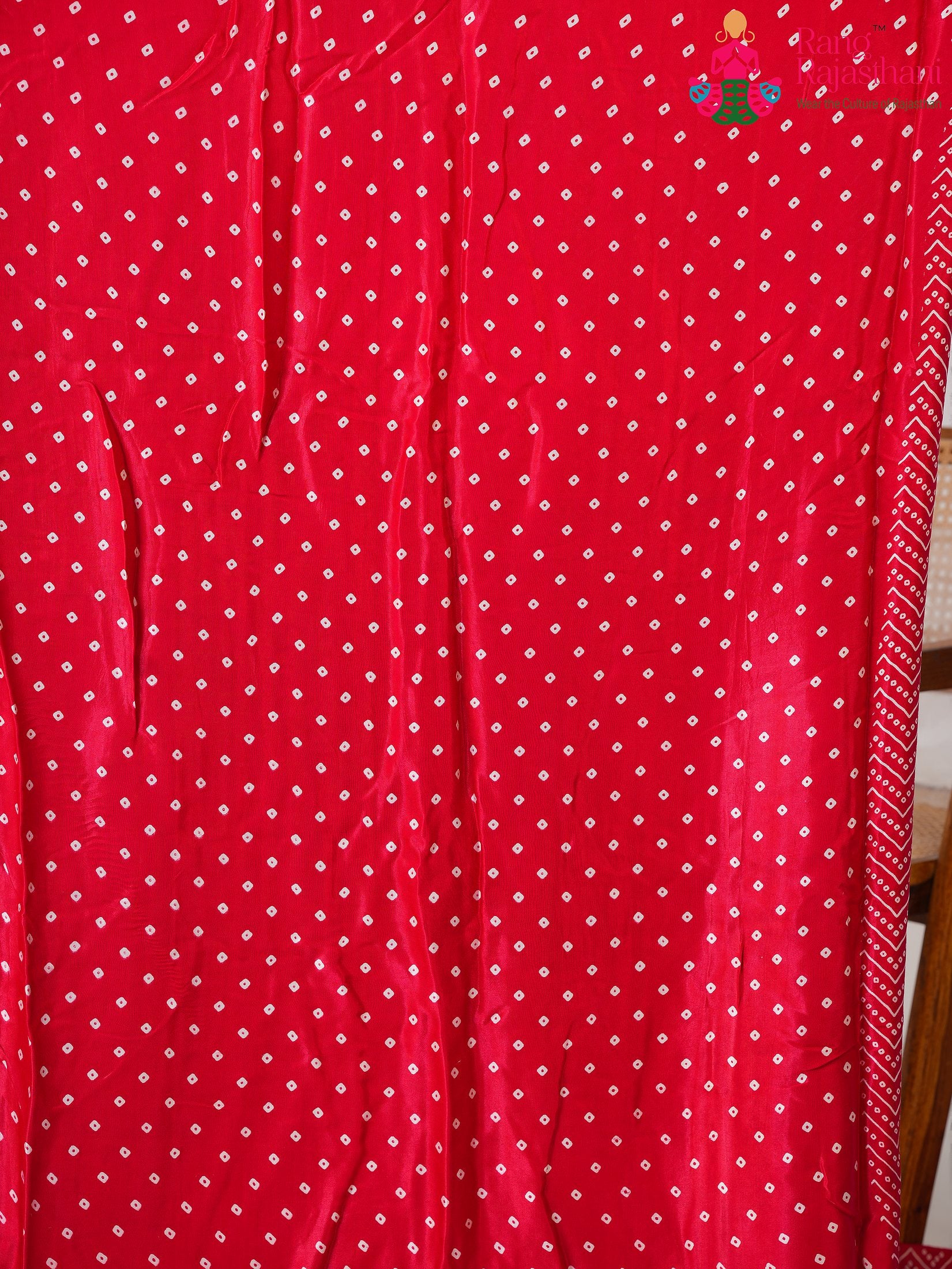 Red PureModalSilk saree with Printed pleats view