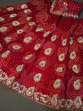 Red Pure Ojariya Hand Tie Dye Bandhani Chunri Lehenga Chunni for Wedding Reception | Designer Saree