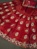 red pure ojariya bandhani lehenga chunni ethnic wear by Rang Rajasthani
