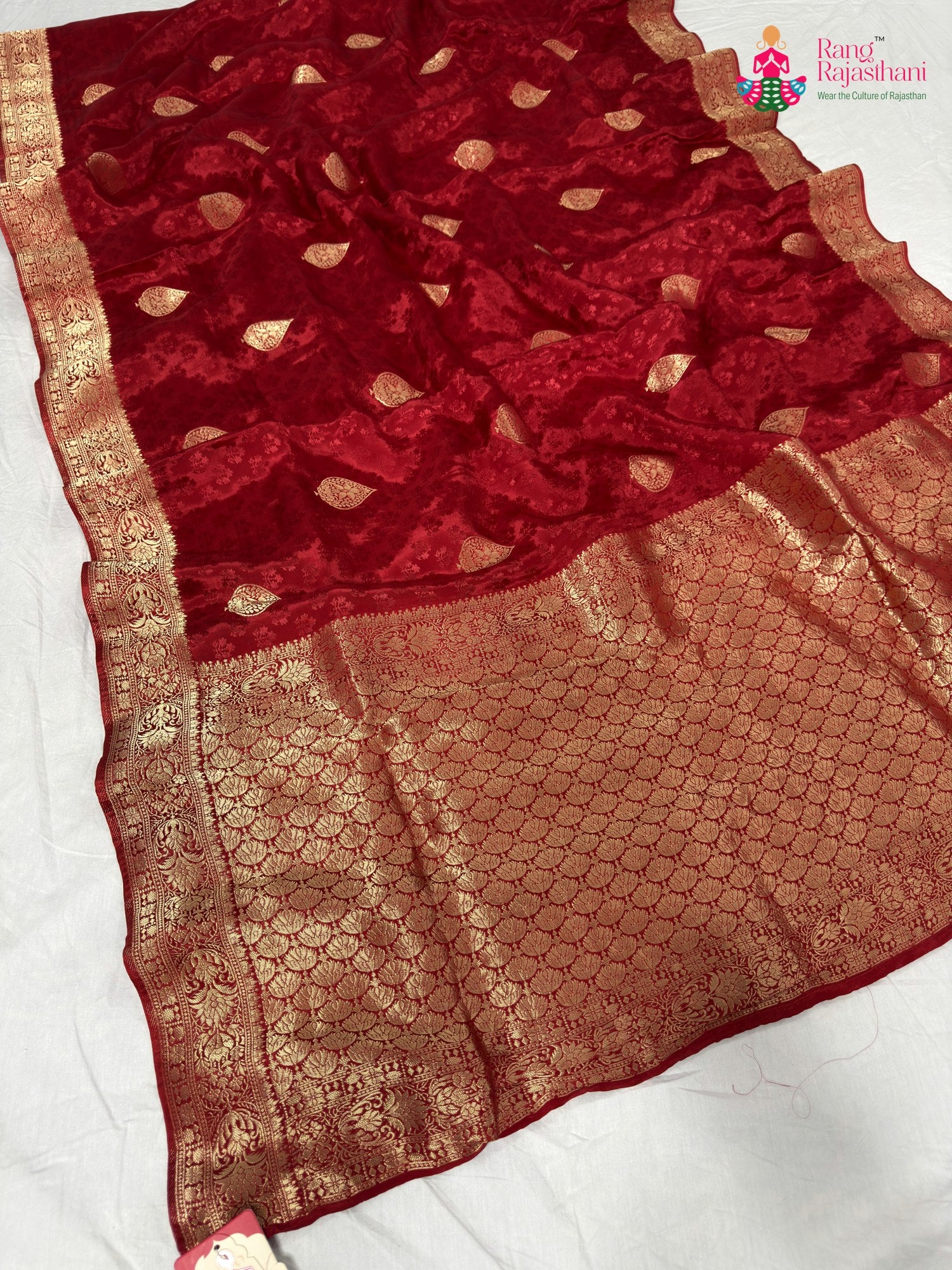 red pure russian silk banarasi zari weave saree by Rang Rajasthani