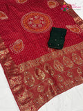 Red Pure Russian Silk Bandhani Print Chunri Saree for Mayra Ceremony | Signature Pick