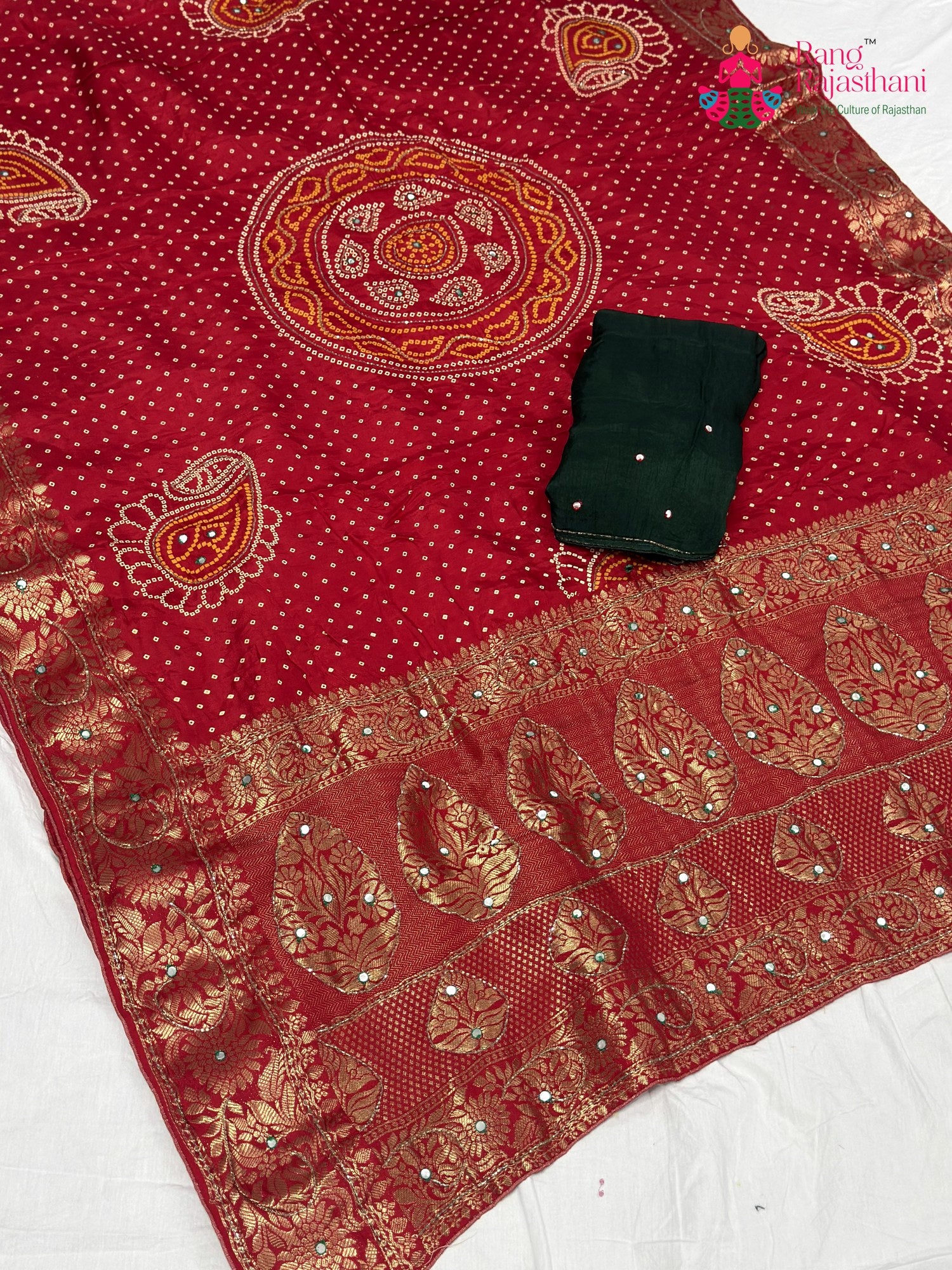Red Pure Russian Silk Bandhani Chunri Saree for Mayra Ceremony | Handcrafted Pick