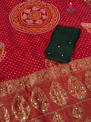 Red Pure Russian Silk Bandhani Chunri Saree for Mayra Ceremony | Handcrafted Pick