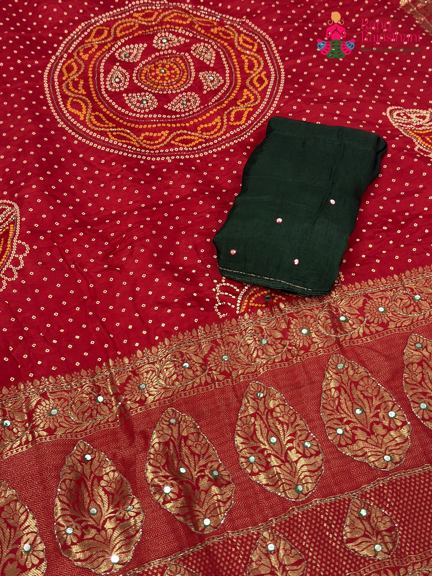 Red Pure Russian Silk Bandhani Chunri Saree for Mayra Ceremony | Handcrafted Pick