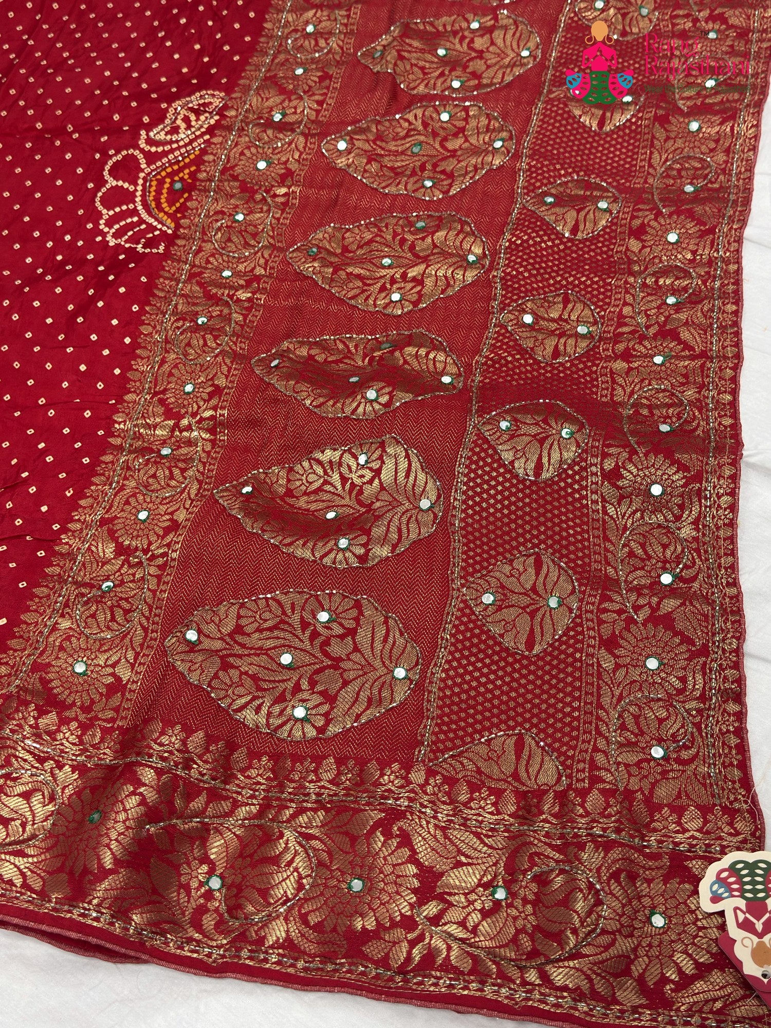 Red Pure Russian Silk Bandhani Chunri Saree for Mayra Ceremony | Handcrafted Pick