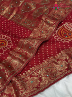 Red Pure Russian Silk Bandhani Chunri Saree for Mayra Ceremony | Handcrafted Pick