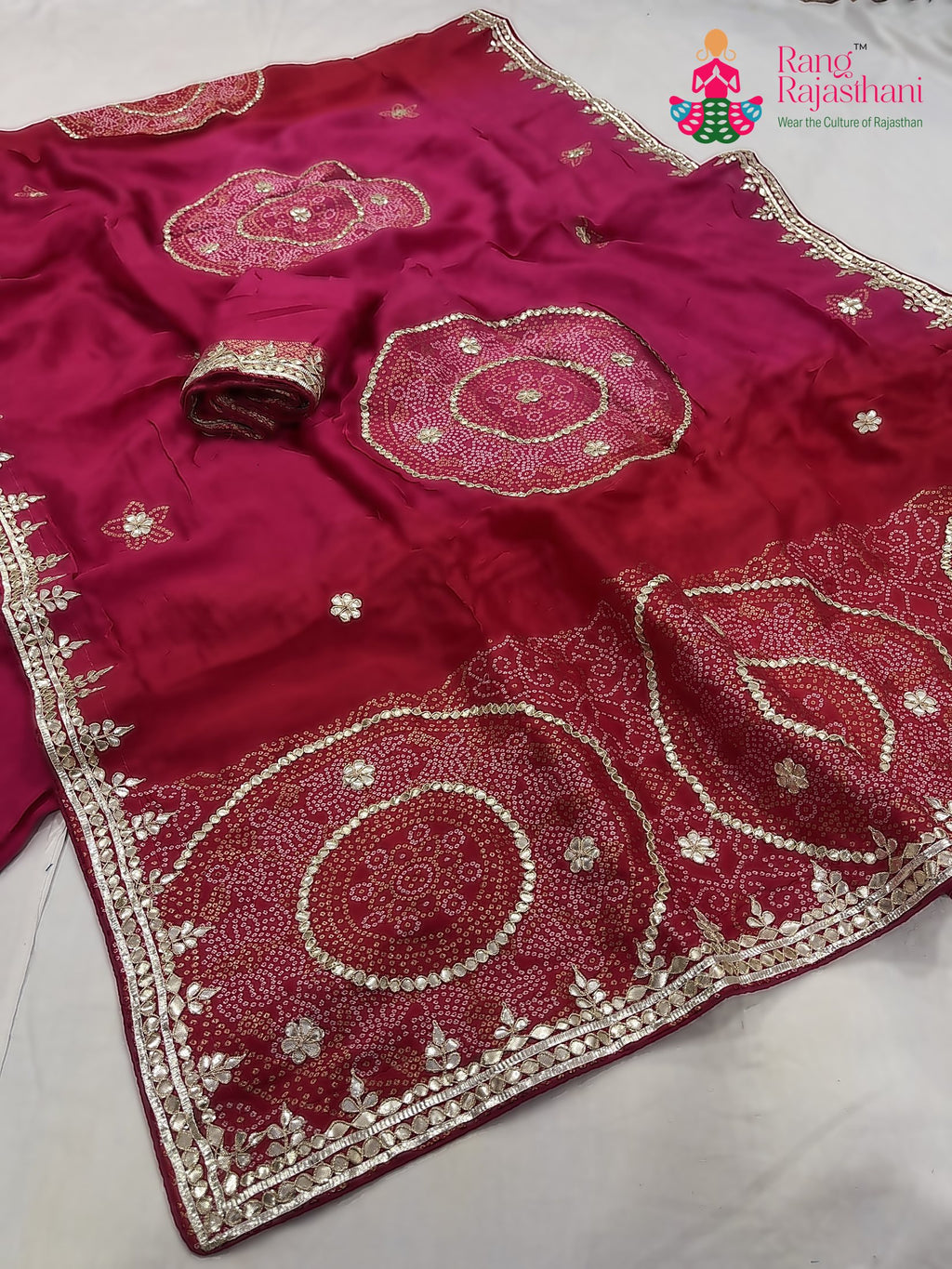 red pure russian silk gota patti saree for mayra ceremony by Rang Rajasthani