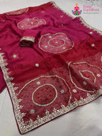 red pure russian silk gota patti saree for mayra ceremony by Rang Rajasthani