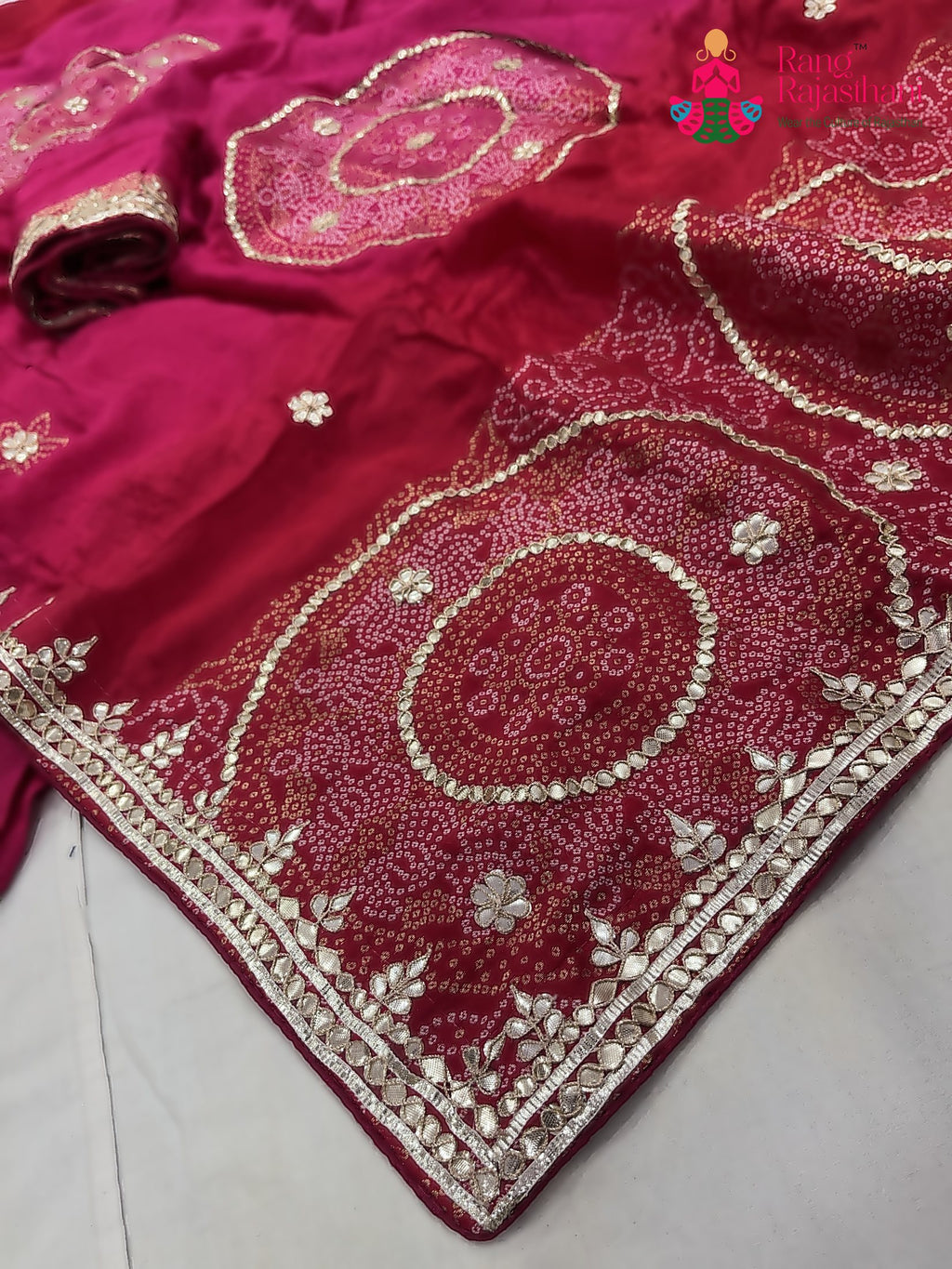 complete look of red pure russian silk gota patti saree 